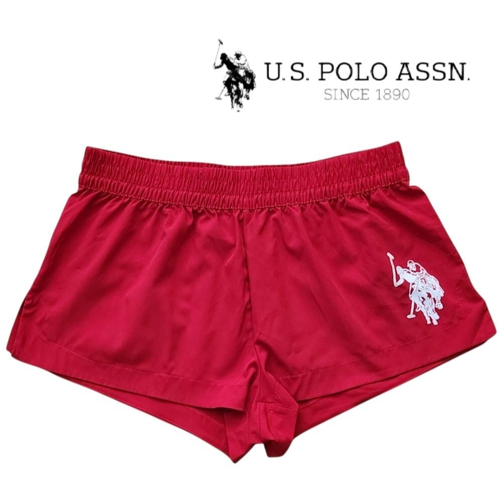 U.S POLO ASSN Women's Mini Shorts Red White Logo Size Large
